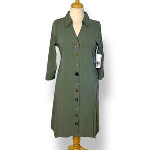 NWT Green Novelty Button-Up Midi Jersey Shirt Dress size M Fun Buttons